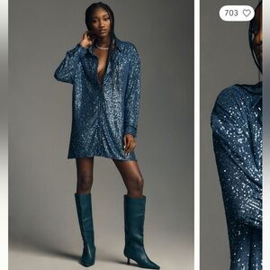 Anthropologie Flat White Sequin Tunic Dress